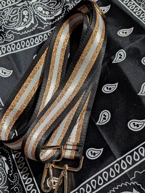 Striped Black, Gold & White Bag Strap Adjustable